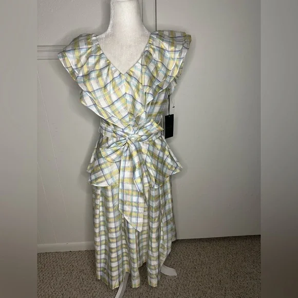 Halogen Atlantic Pacific Women's NWT Prairiecore Plaid Ruffle Midi Dress Small - Picture 2 of 8